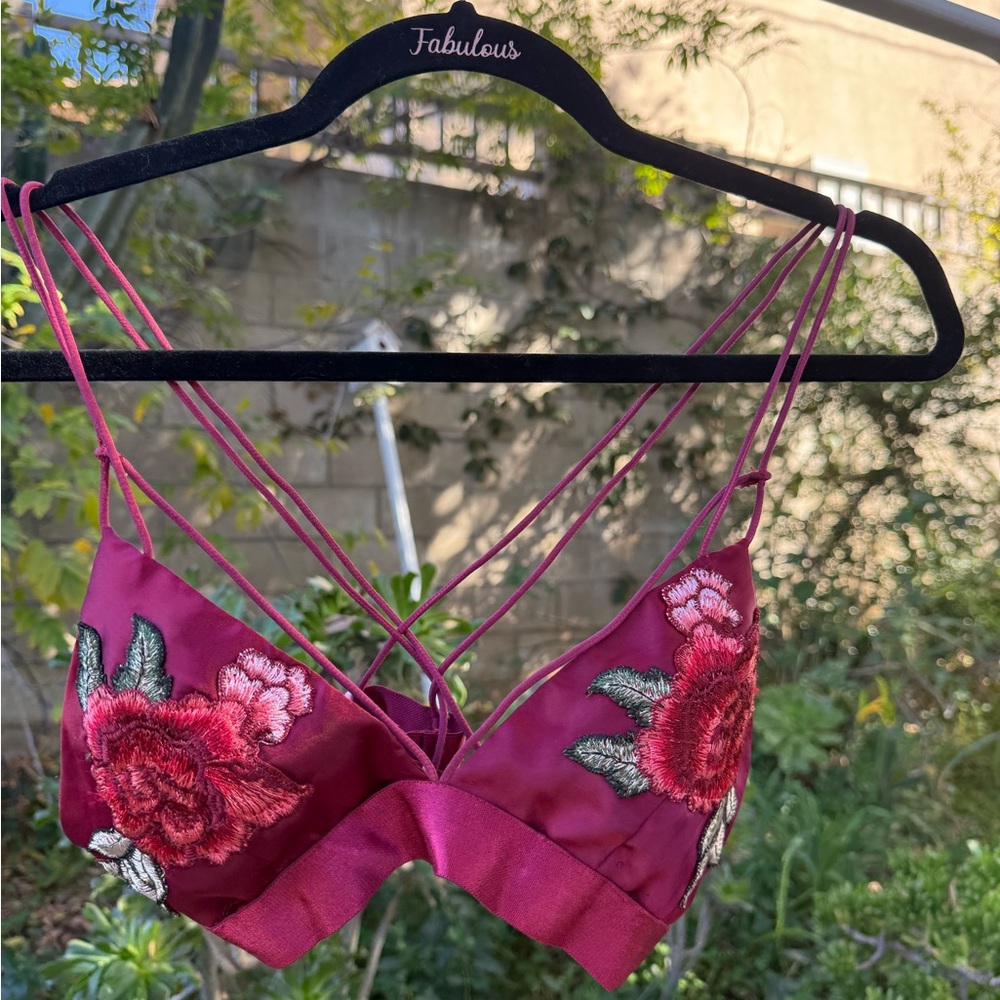 Red Floral Embroidered Bralette